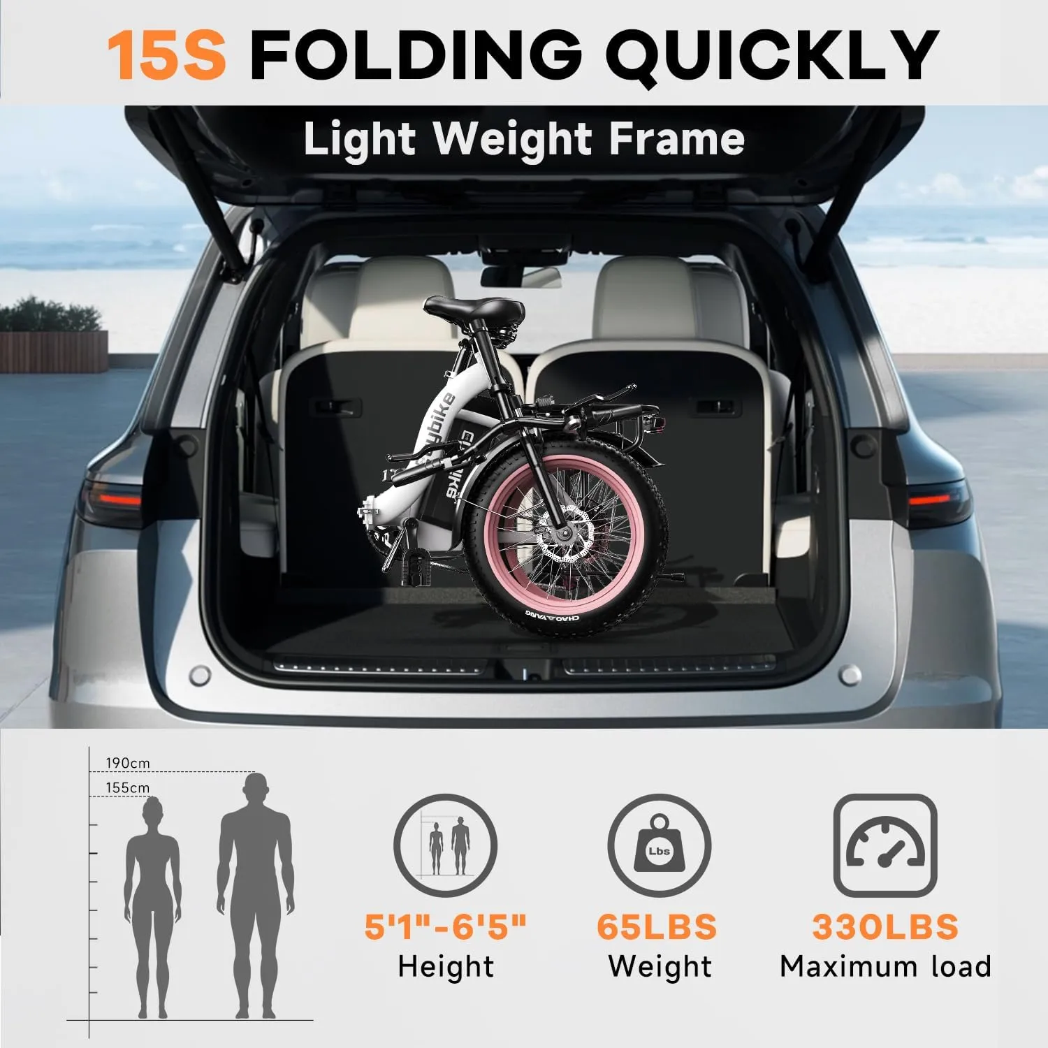 1000W Folding Electric Bike,48V 20AH Removable Battery E Bike,30 MPH,80 Miles Max Range Electric Bike for Adults,20" Fat Tire Foldable ebike,Adult Electric Bicycle for Commute Beach Snow
