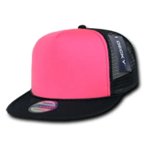 15 Lot Decky Foam Mesh Flat Bill Neon Trucker Hats Caps Two Tone Wholesale Lot