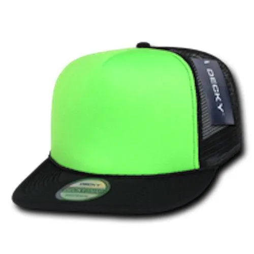 15 Lot Decky Foam Mesh Flat Bill Neon Trucker Hats Caps Two Tone Wholesale Lot
