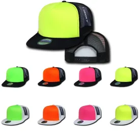 15 Lot Decky Foam Mesh Flat Bill Neon Trucker Hats Caps Two Tone Wholesale Lot