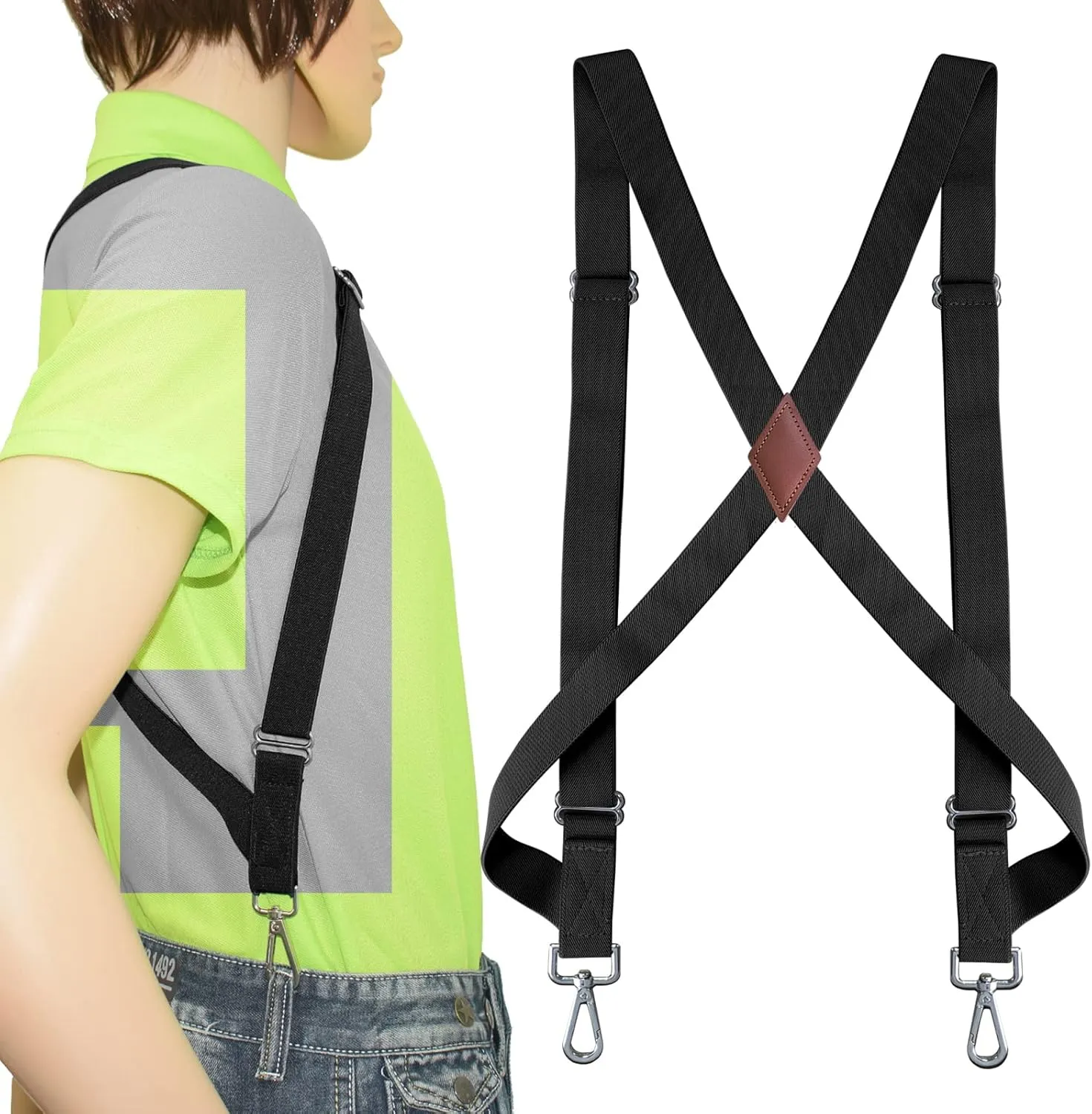 1" Suspenders for Men Heavy Duty Trucker Side Hooks Adjustable Elastic Work Suspenders Big and Tall