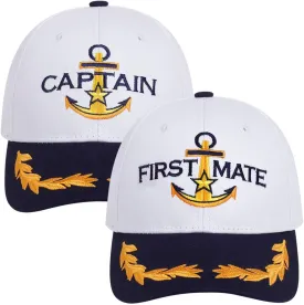 2 Pcs Captain Hat and First Mate Hat Set Matching Skipper Boating Baseball Caps Nautical Marine Sailor Embroidered Hat