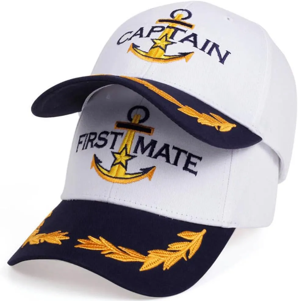 2 Pcs Captain Hat and First Mate Hat Set Matching Skipper Boating Baseball Caps Nautical Marine Sailor Embroidered Hat