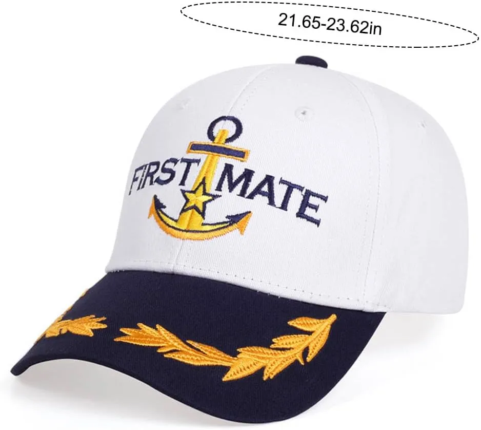2 Pcs Captain Hat and First Mate Hat Set Matching Skipper Boating Baseball Caps Nautical Marine Sailor Embroidered Hat