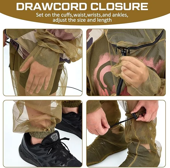 2 Sets Mosquito Net Suit Tick Net Pants Jacket Mittens and Socks Insect Proof Body Clothing Outdoor Hunting Camping Climbing