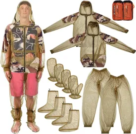 2 Sets Mosquito Net Suit Tick Net Pants Jacket Mittens and Socks Insect Proof Body Clothing Outdoor Hunting Camping Climbing