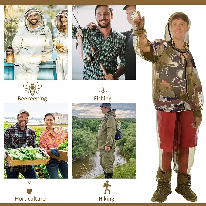 2 Sets Mosquito Net Suit Tick Net Pants Jacket Mittens and Socks Insect Proof Body Clothing Outdoor Hunting Camping Climbing
