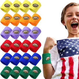 24 Pieces Kids Sports Wristbands 6 Colors Football Sports Party Favor Colorful Wrist Sweatbands Cloth Wristbands for Birthday Party Sports Party