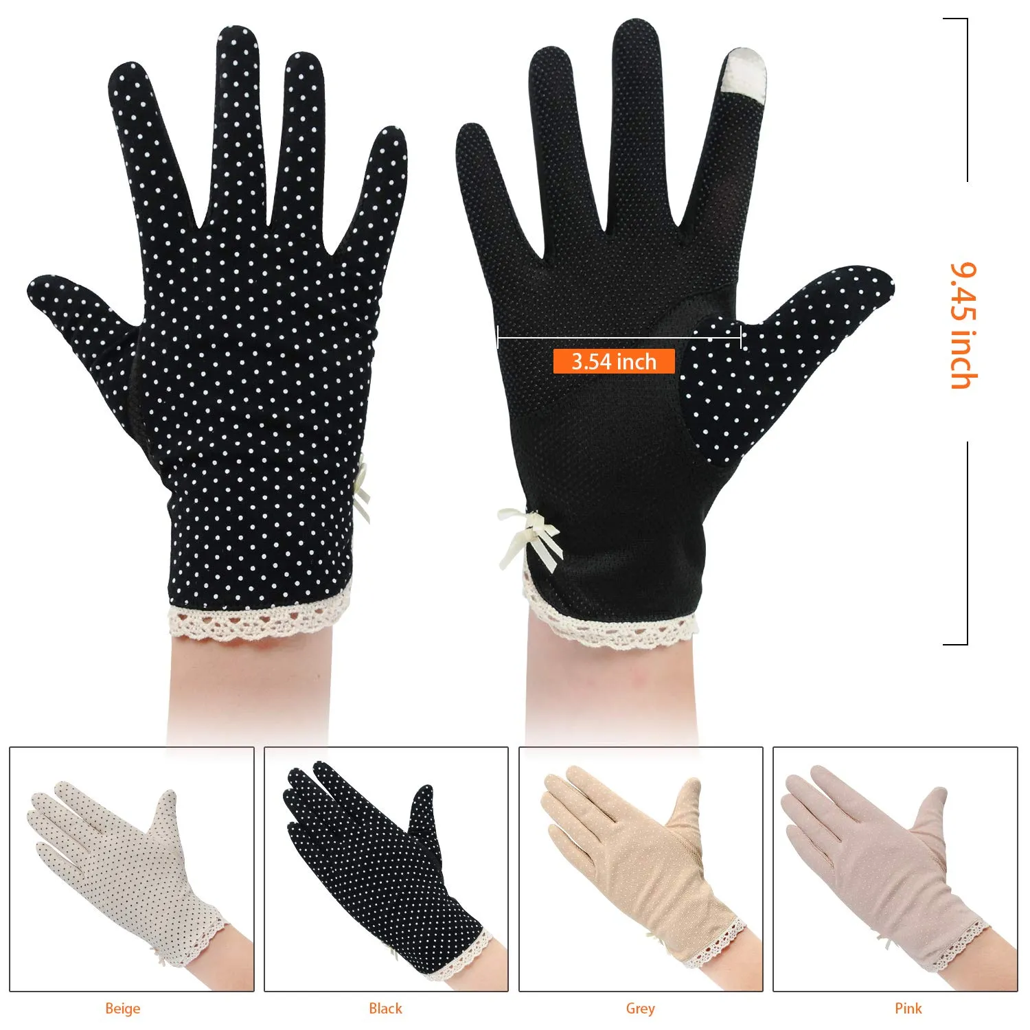 4 Pairs Summer Women Dots Sun Uv Protection Gloves Cotton Lace Anti-skid Driving Gloves