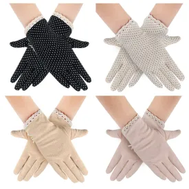 4 Pairs Summer Women Dots Sun Uv Protection Gloves Cotton Lace Anti-skid Driving Gloves