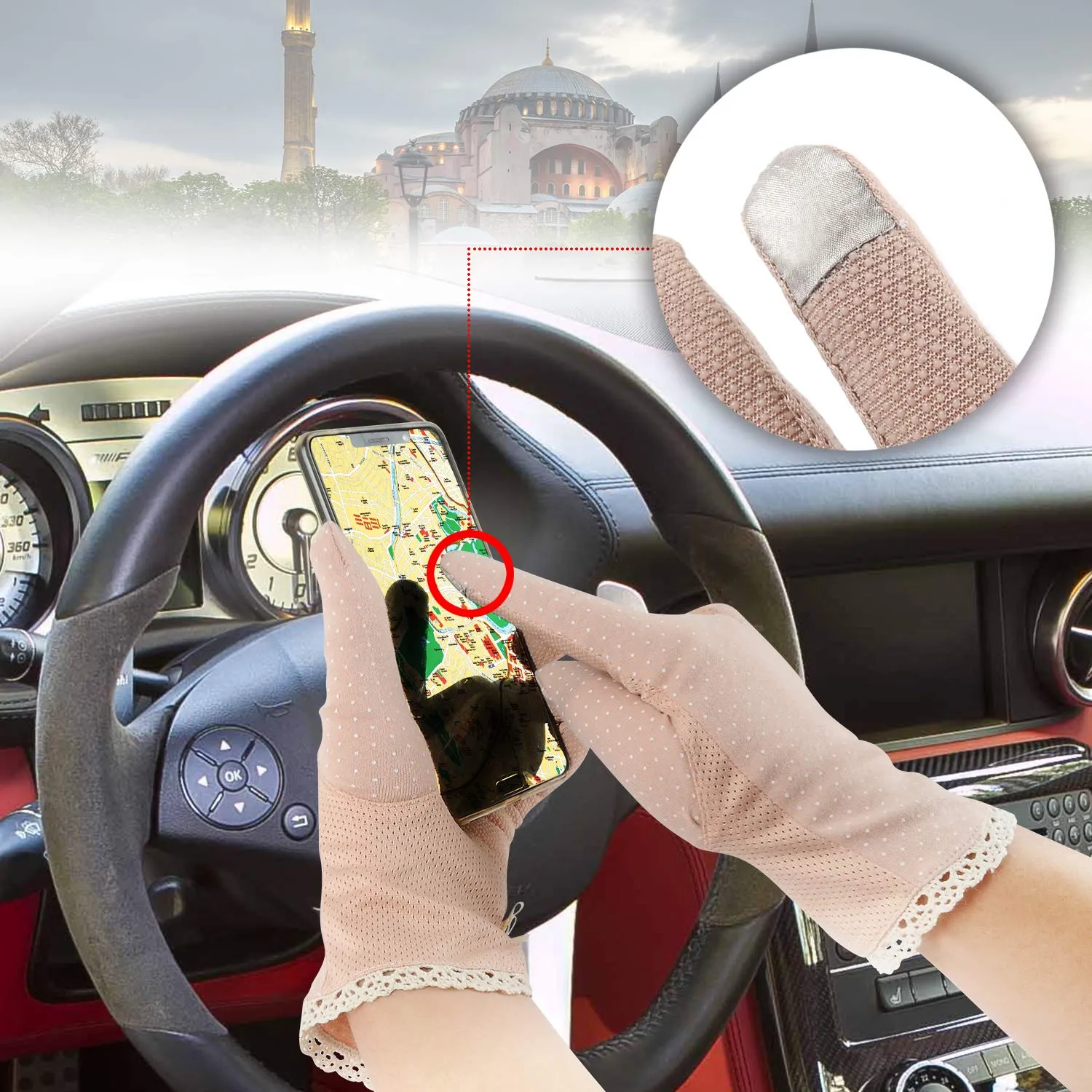 4 Pairs Summer Women Dots Sun Uv Protection Gloves Cotton Lace Anti-skid Driving Gloves