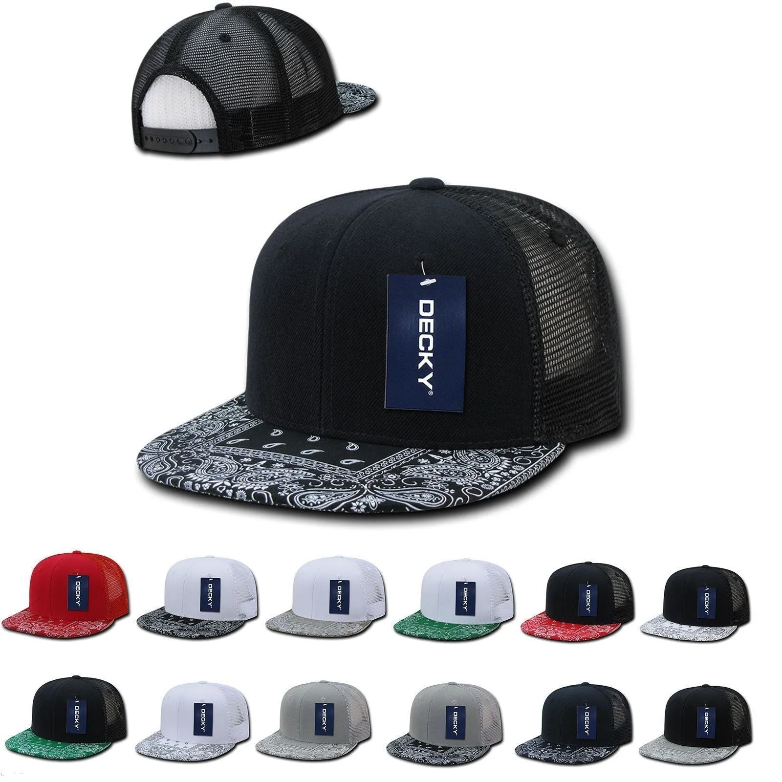 75 Lot Decky 6 Panel Flat Bill Bandana Trucker Hats Caps Wholesale Lots