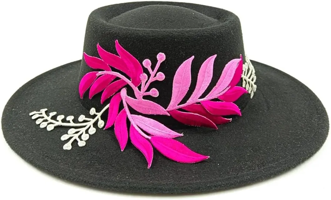 9.5Cm Embroide Three-Dimensional Flower Fedora Women's Jazz Hat Spring and Autumn Panama French Fedora