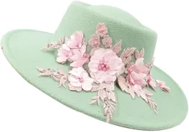 9.5Cm Embroide Three-Dimensional Flower Fedora Women's Jazz Hat Spring and Autumn Panama French Fedora