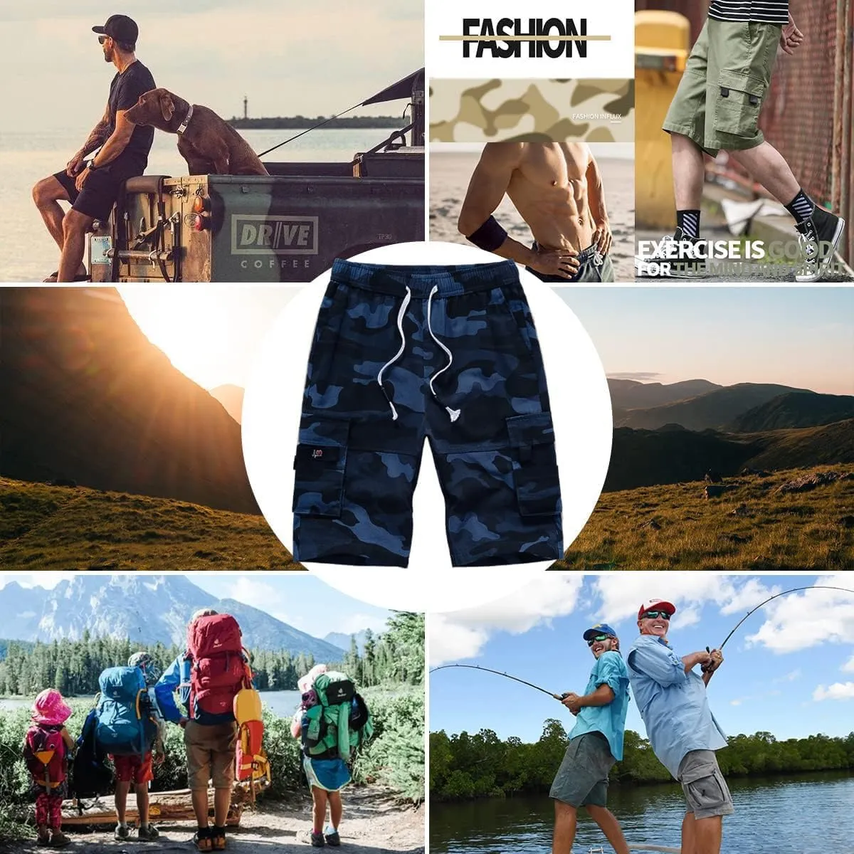 APTRO Men's Cargo Shorts Elastic Waistband Drawstring Summer Casual Cotton Big & Tall Relaxed Fit Work Shorts