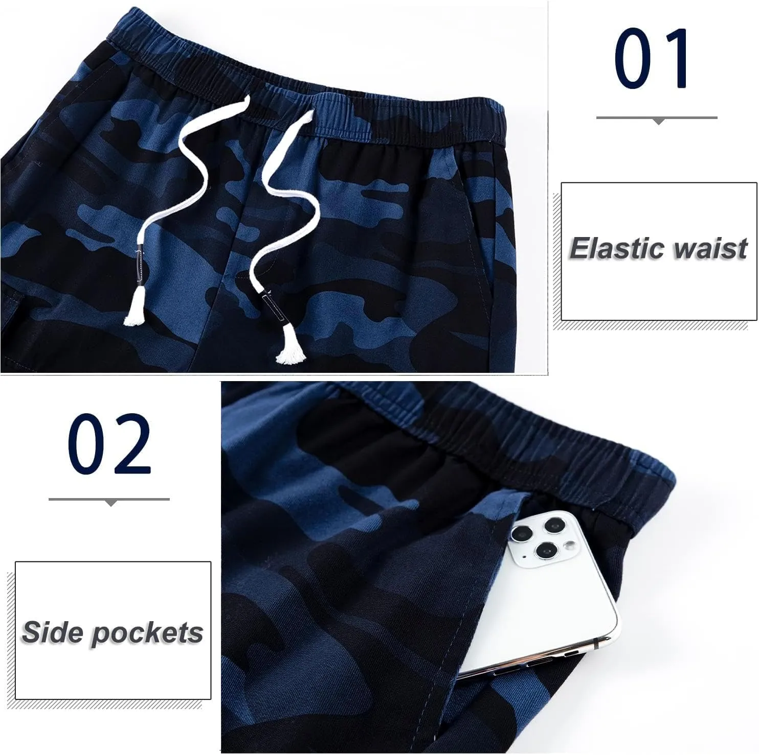 APTRO Men's Cargo Shorts Elastic Waistband Drawstring Summer Casual Cotton Big & Tall Relaxed Fit Work Shorts