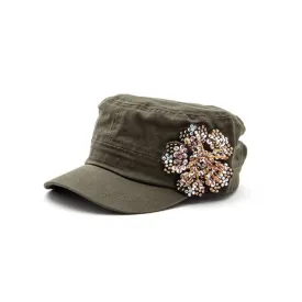 Beaded 3D Flower Statement Cadet Cap