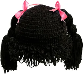BIBITIME Knitted Pigtail Wig Beanie Handmade Women Girl's Braid Hat Bowknot Cap