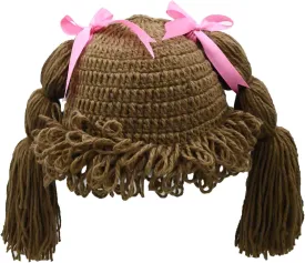 BIBITIME Knitted Pigtail Wig Beanie Handmade Women Girl's Braid Hat Bowknot Cap