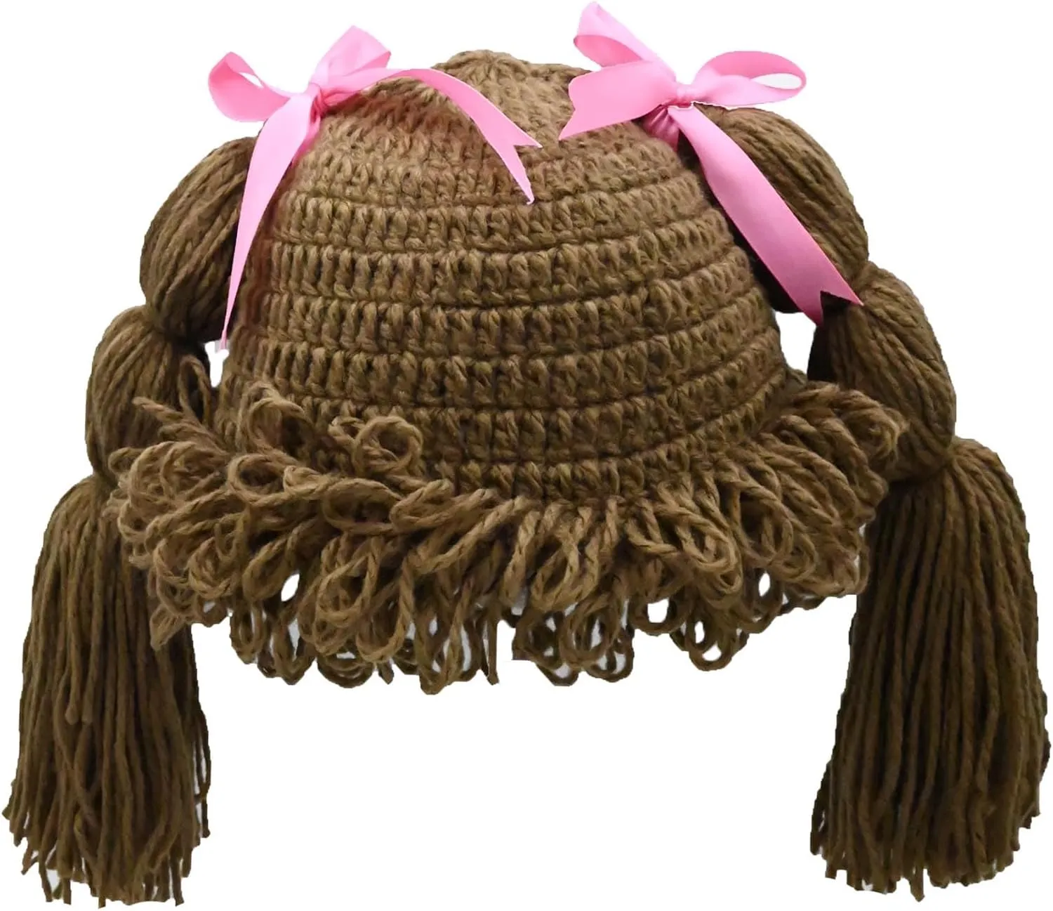 BIBITIME Knitted Pigtail Wig Beanie Handmade Women Girl's Braid Hat Bowknot Cap