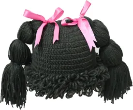 BIBITIME Knitted Pigtail Wig Beanie Handmade Women Girl's Braid Hat Bowknot Cap