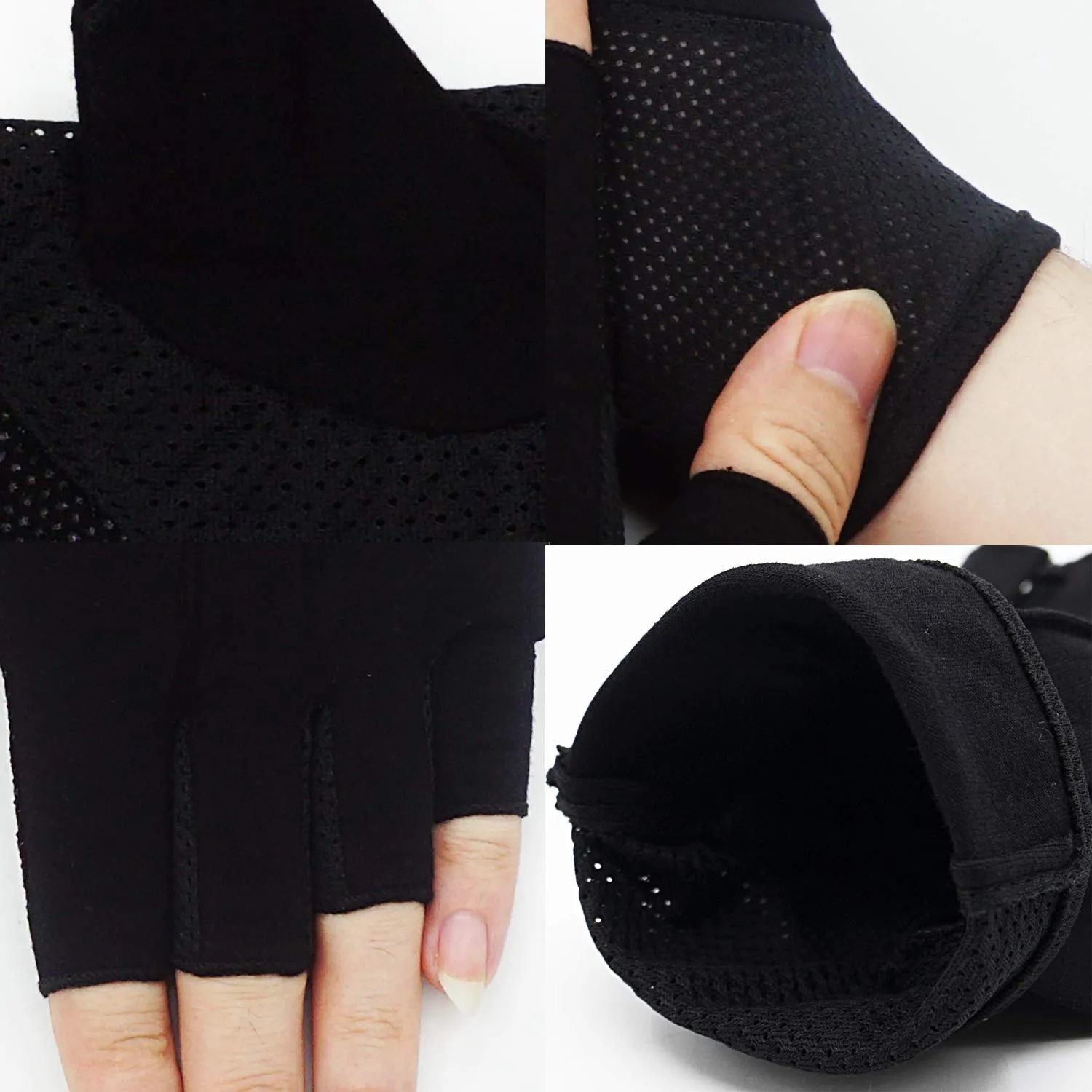 Bienvenu Mens Summer UV Protection Half Finger Outdoor Hiking Driving Cycling Riding Cotton Breathable Sunblock Gloves Black