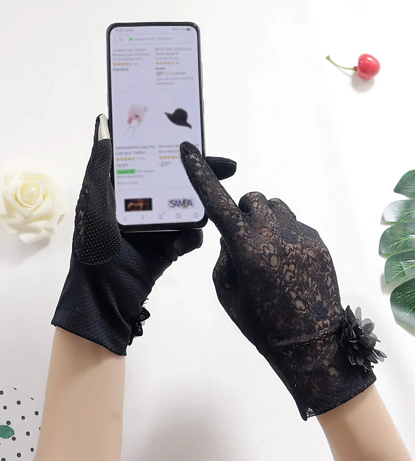 Bienvenu Summer Women Screentouch Gloves Sun Uv Protection Driving Gloves Anti-skid Black
