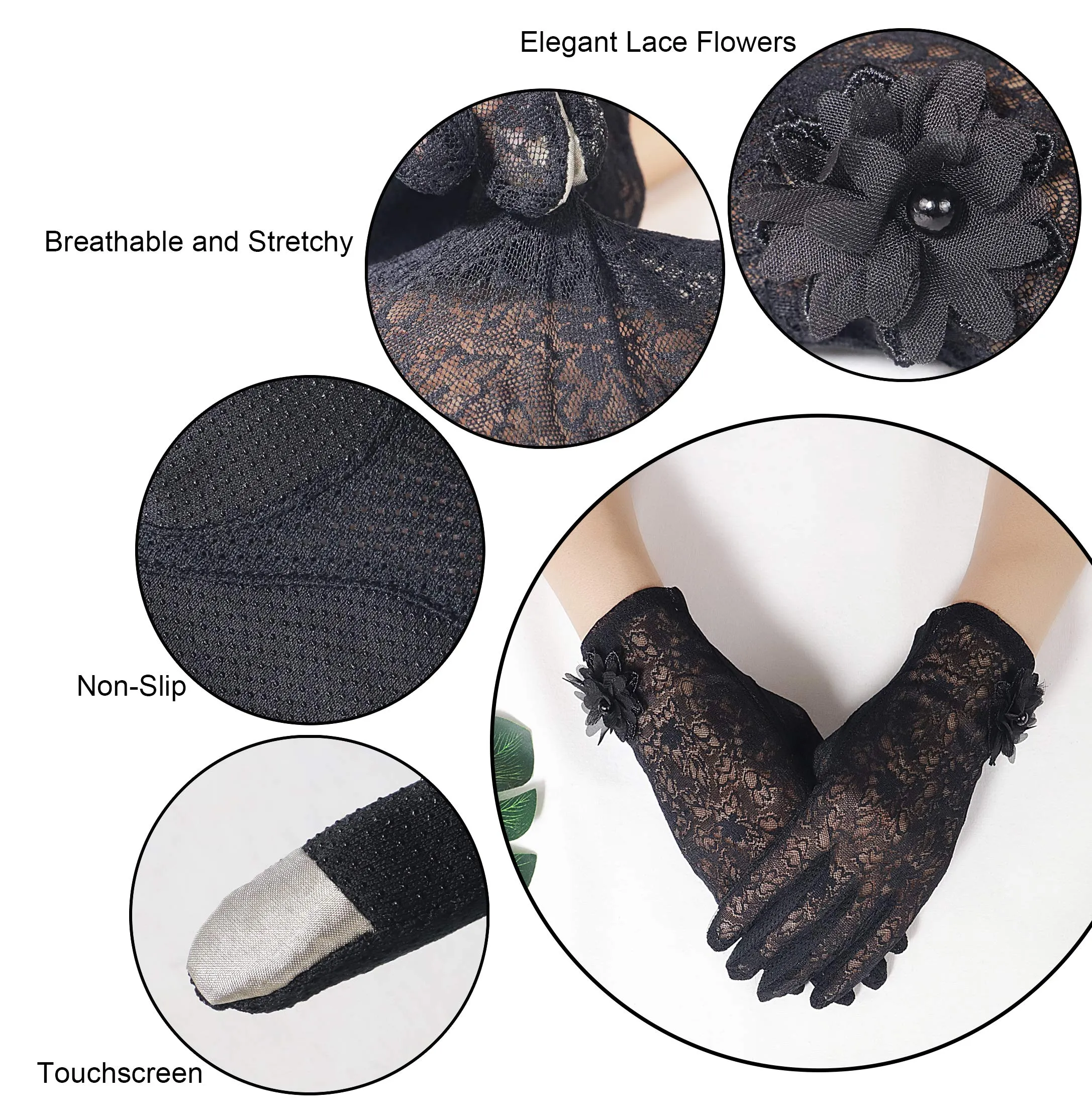 Bienvenu Summer Women Screentouch Gloves Sun Uv Protection Driving Gloves Anti-skid Black