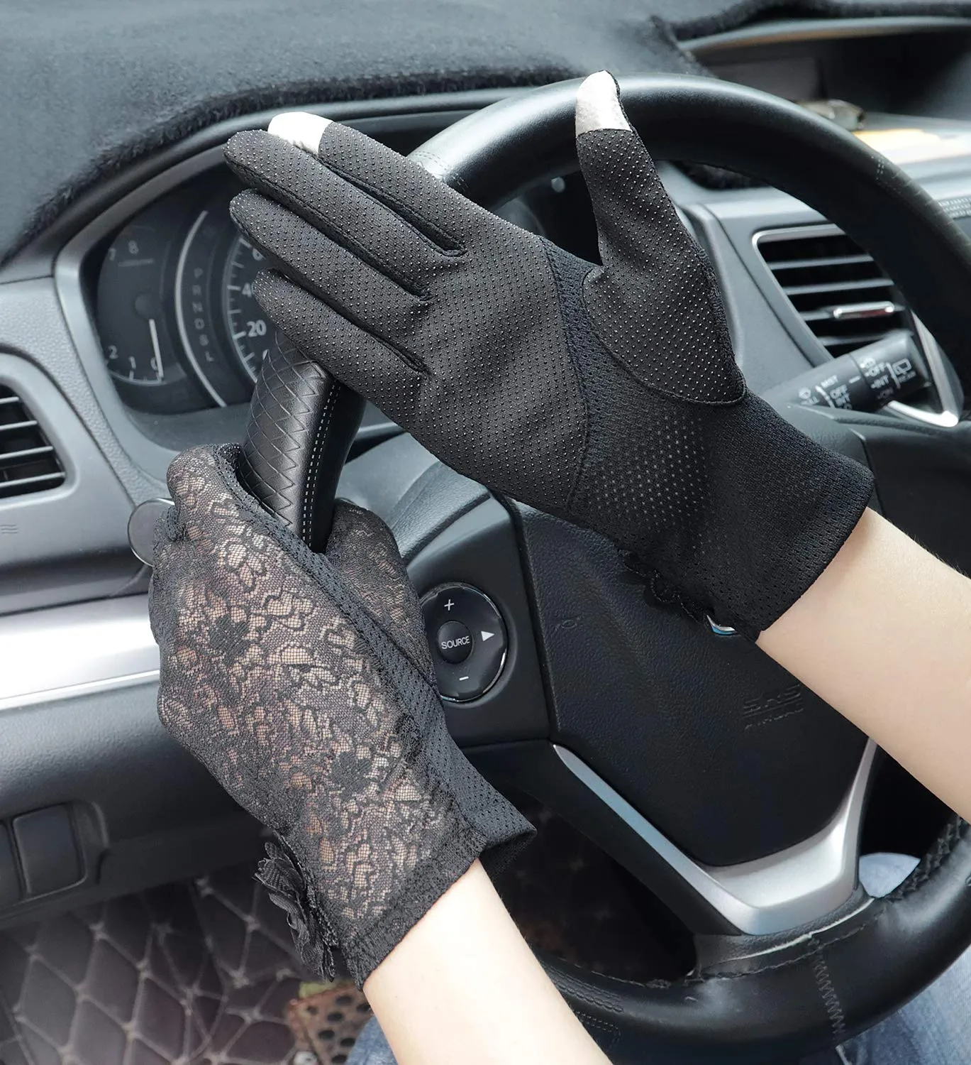 Bienvenu Summer Women Screentouch Gloves Sun Uv Protection Driving Gloves Anti-skid Black