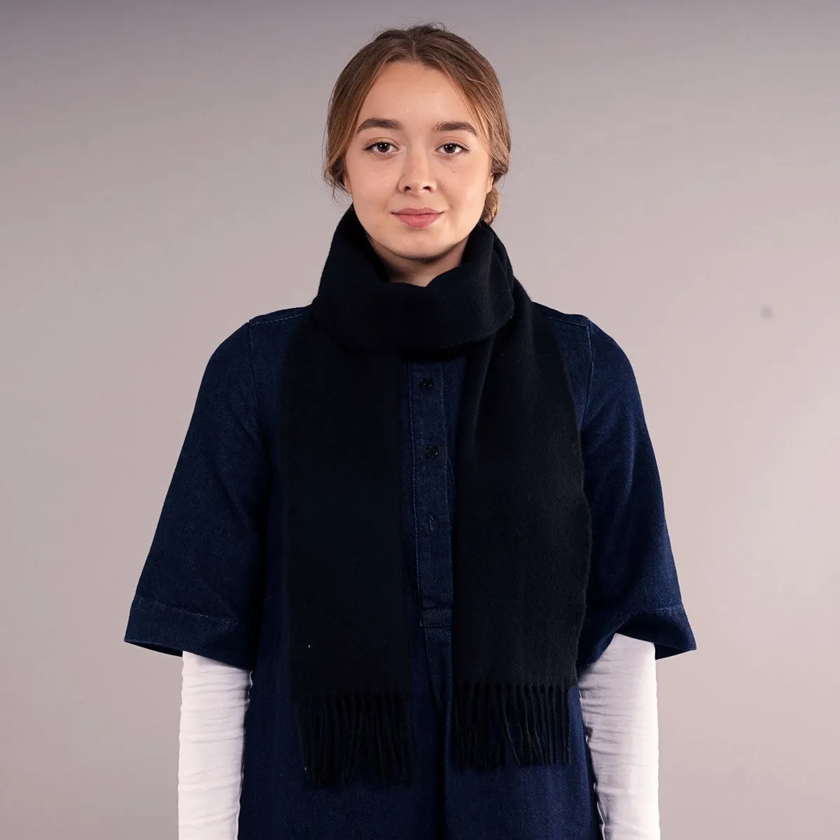 Black Plain Coloured Brushed Lambswool Scarf