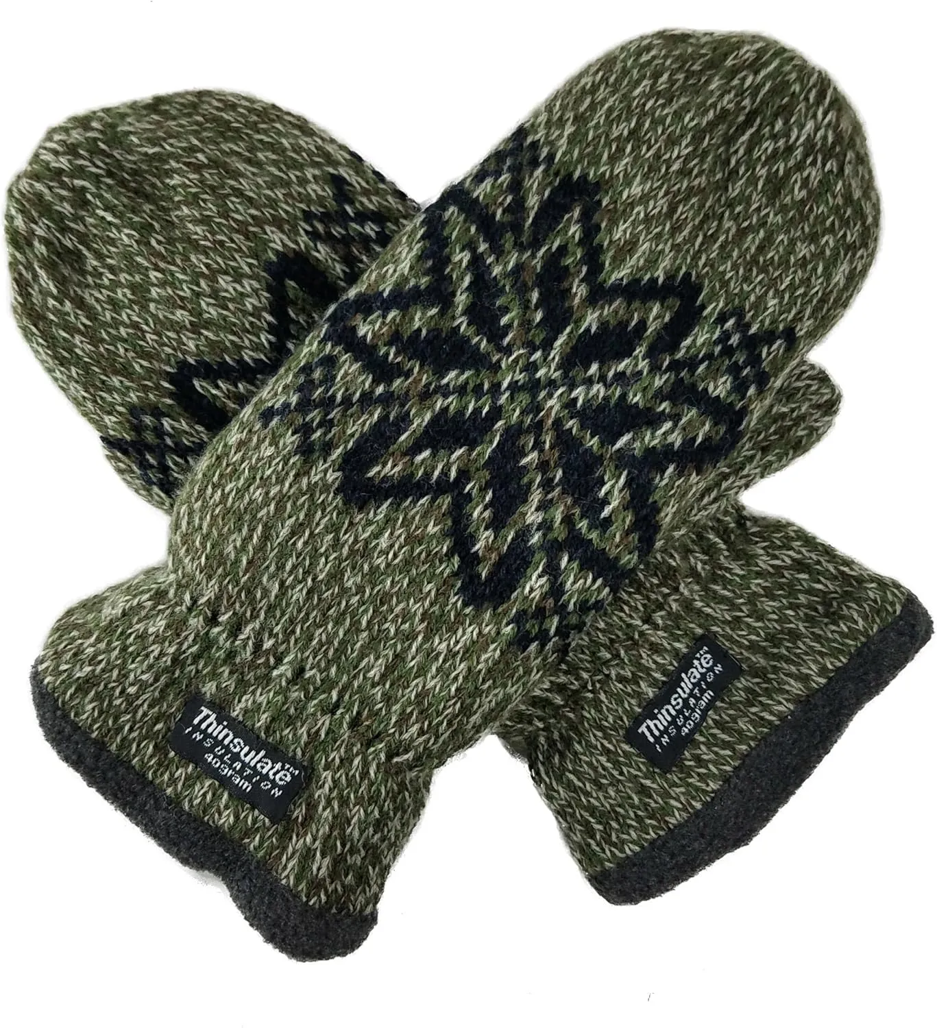BRUCERIVER Mens Snowflake Knit Mittens with Warm Thinsulate Fleece Lining