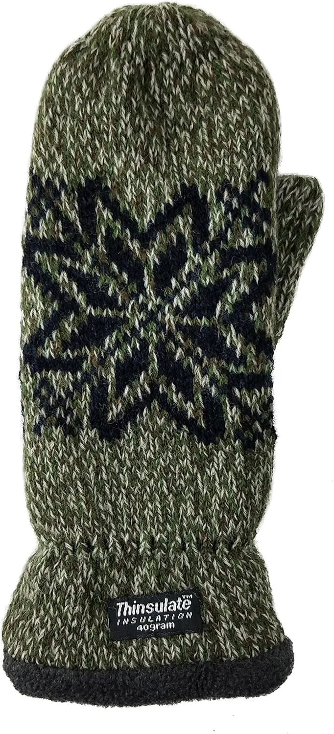 BRUCERIVER Mens Snowflake Knit Mittens with Warm Thinsulate Fleece Lining