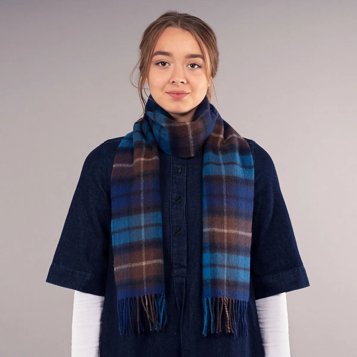 Buchanan Blue Tartan Brushed Lambswool Scarf