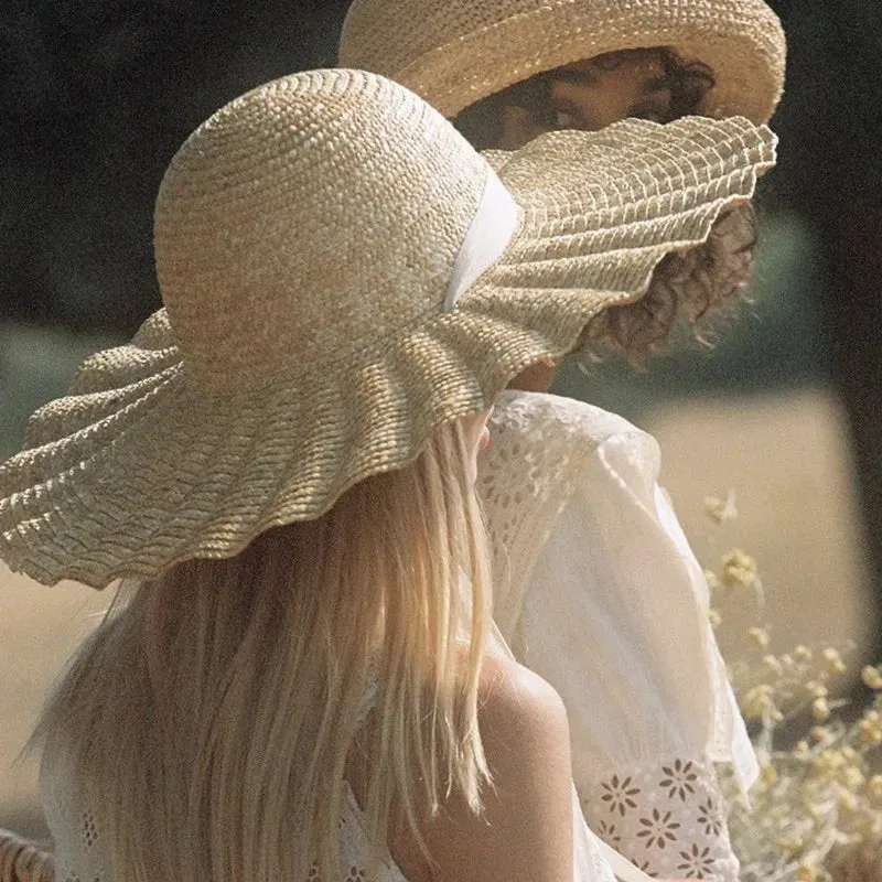 Calla Shell Shape Large Brim Ribbon Straw Hat