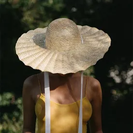 Calla Shell Shape Large Brim Ribbon Straw Hat