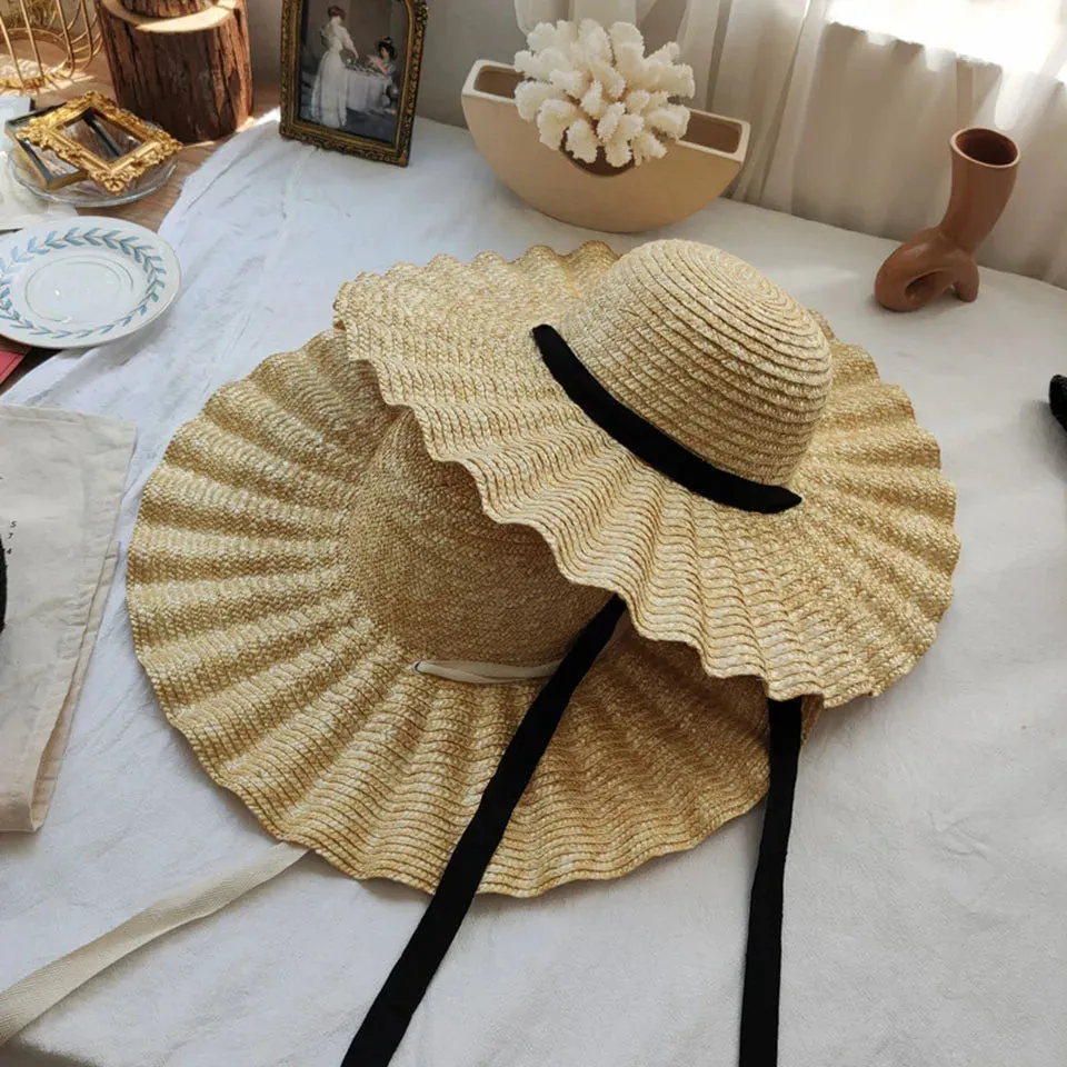 Calla Shell Shape Large Brim Ribbon Straw Hat