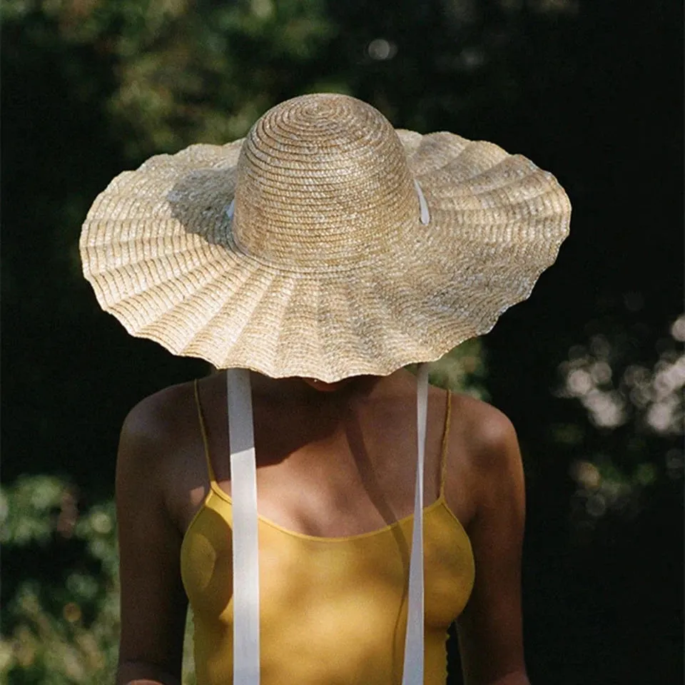 Calla Shell Shape Large Brim Ribbon Straw Hat