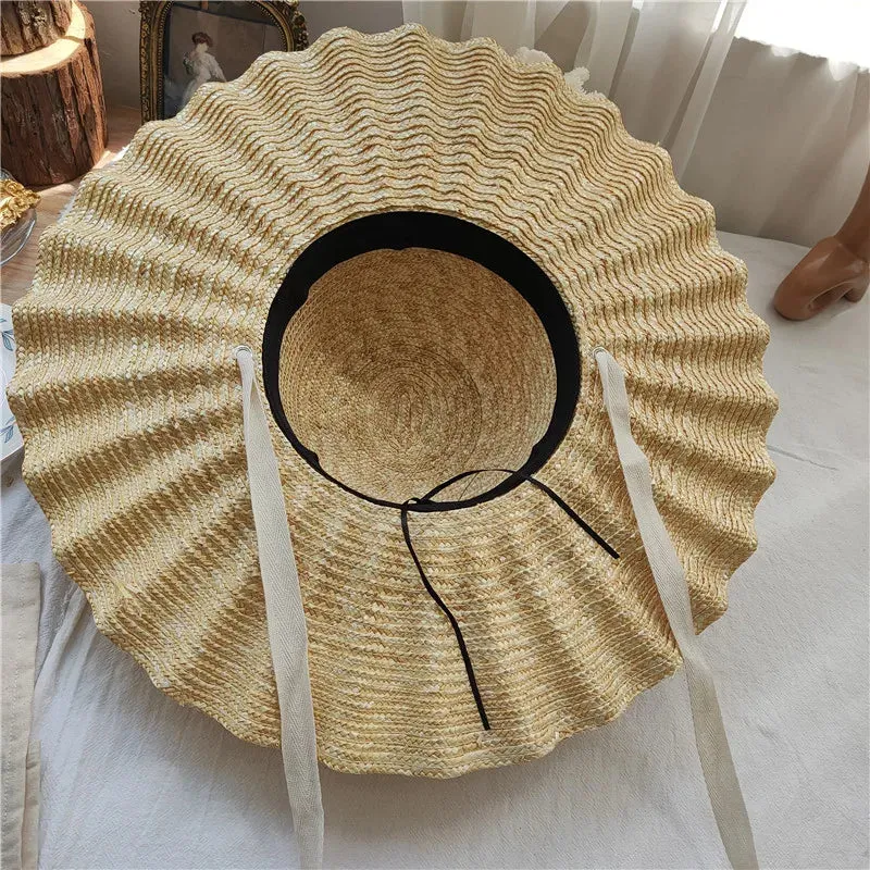 Calla Shell Shape Large Brim Ribbon Straw Hat