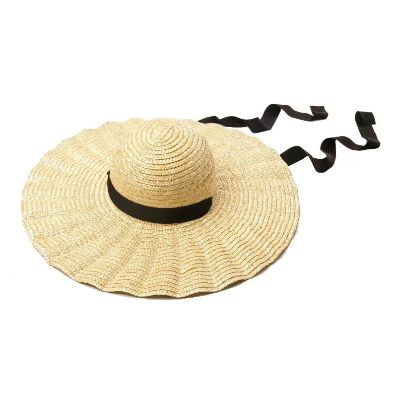 Calla Shell Shape Large Brim Ribbon Straw Hat