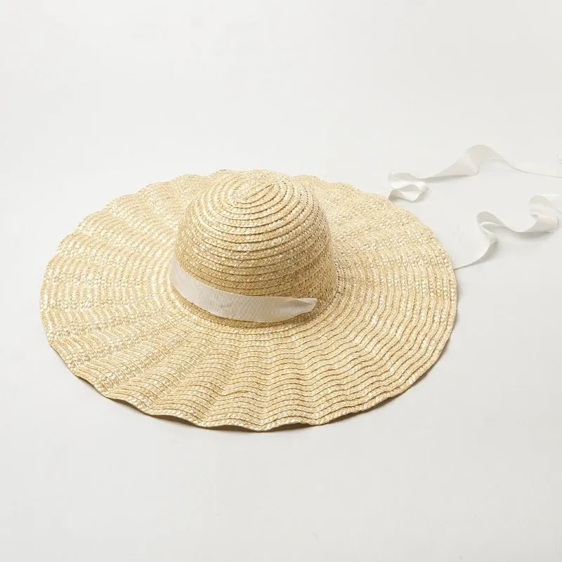 Calla Shell Shape Large Brim Ribbon Straw Hat