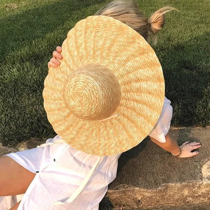 Calla Shell Shape Large Brim Ribbon Straw Hat