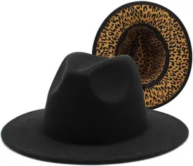 Cap New Thickened Men and Women Top Hats, Two Color Jazz Hats, Big Brim Double-Sided Woolen Leopard Texture Inner Felt Hat Fengyan Cowboy Hats (Color : C8, Size : 56-58cm)