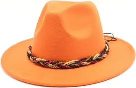 Cap Women's Fashion Simple Woolen Top Hat, Autumn and Winter Leisure Versatile Men's Jazz Hat Woven Rope Felt Hat Fengyan Cowboy Hats (Color : Orange Yellow, Size : Large(58-60cm))