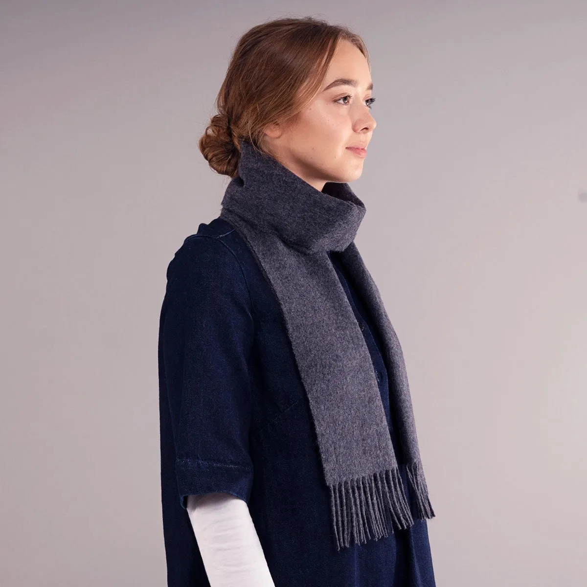 Charcoal Plain Coloured Brushed Lambswool Scarf
