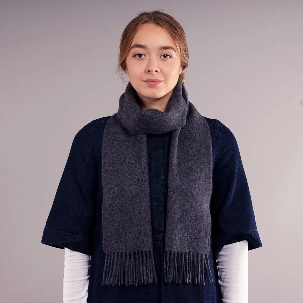 Charcoal Plain Coloured Brushed Lambswool Scarf