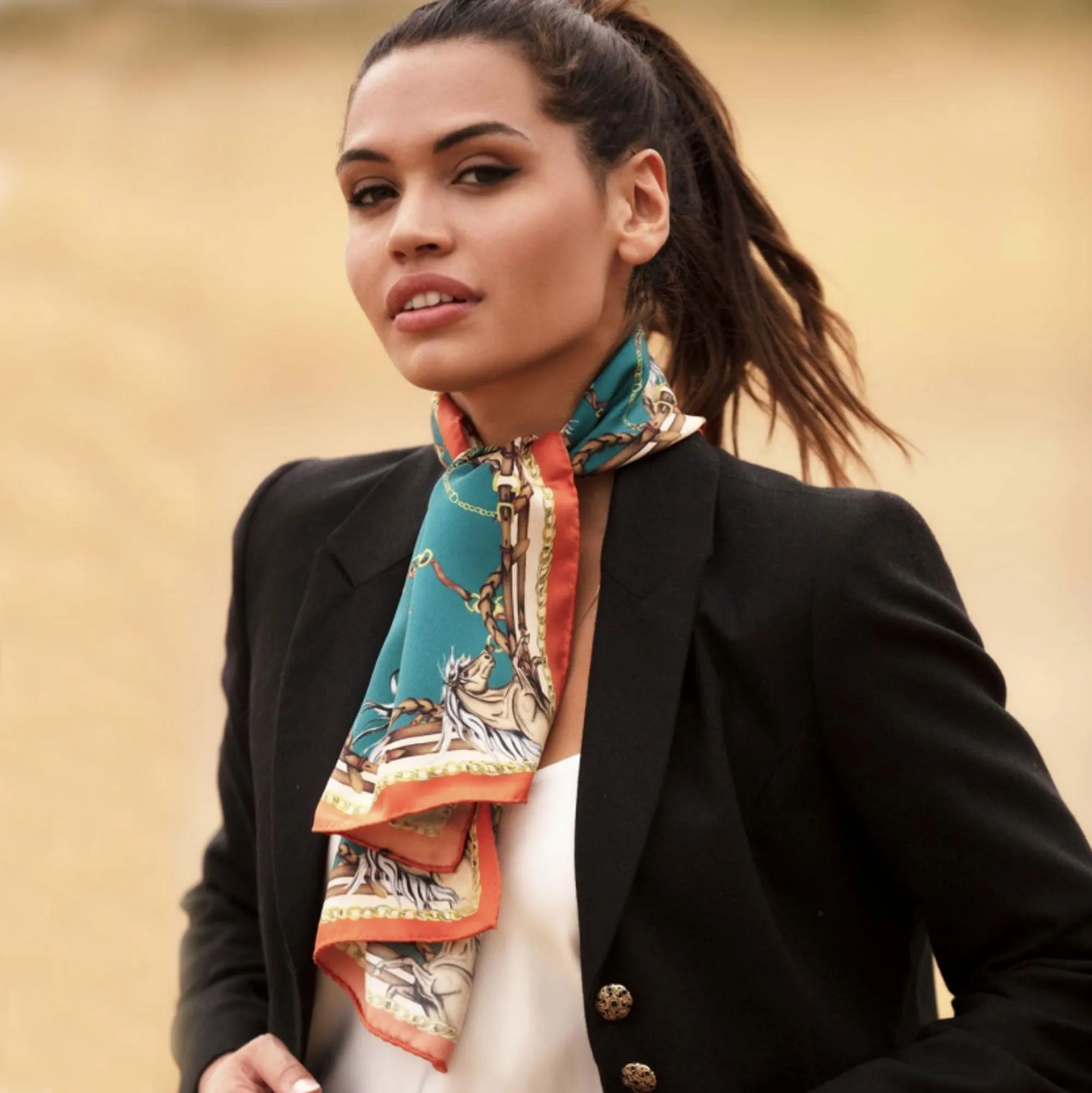 Clare Haggas Ladies Narrow Silk Rearing To Go Scarf 