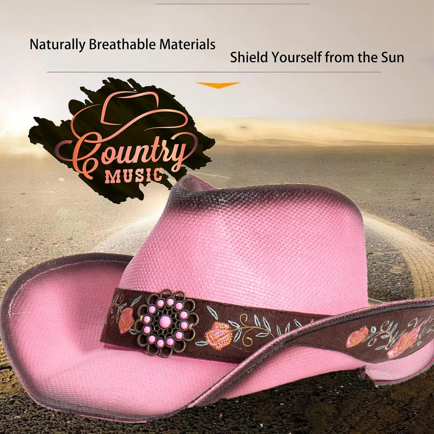 Cowboy Hats for Women, Brown Cowgirl Hats Classic Straw Western Hats for Women Music Festival Party Beach.