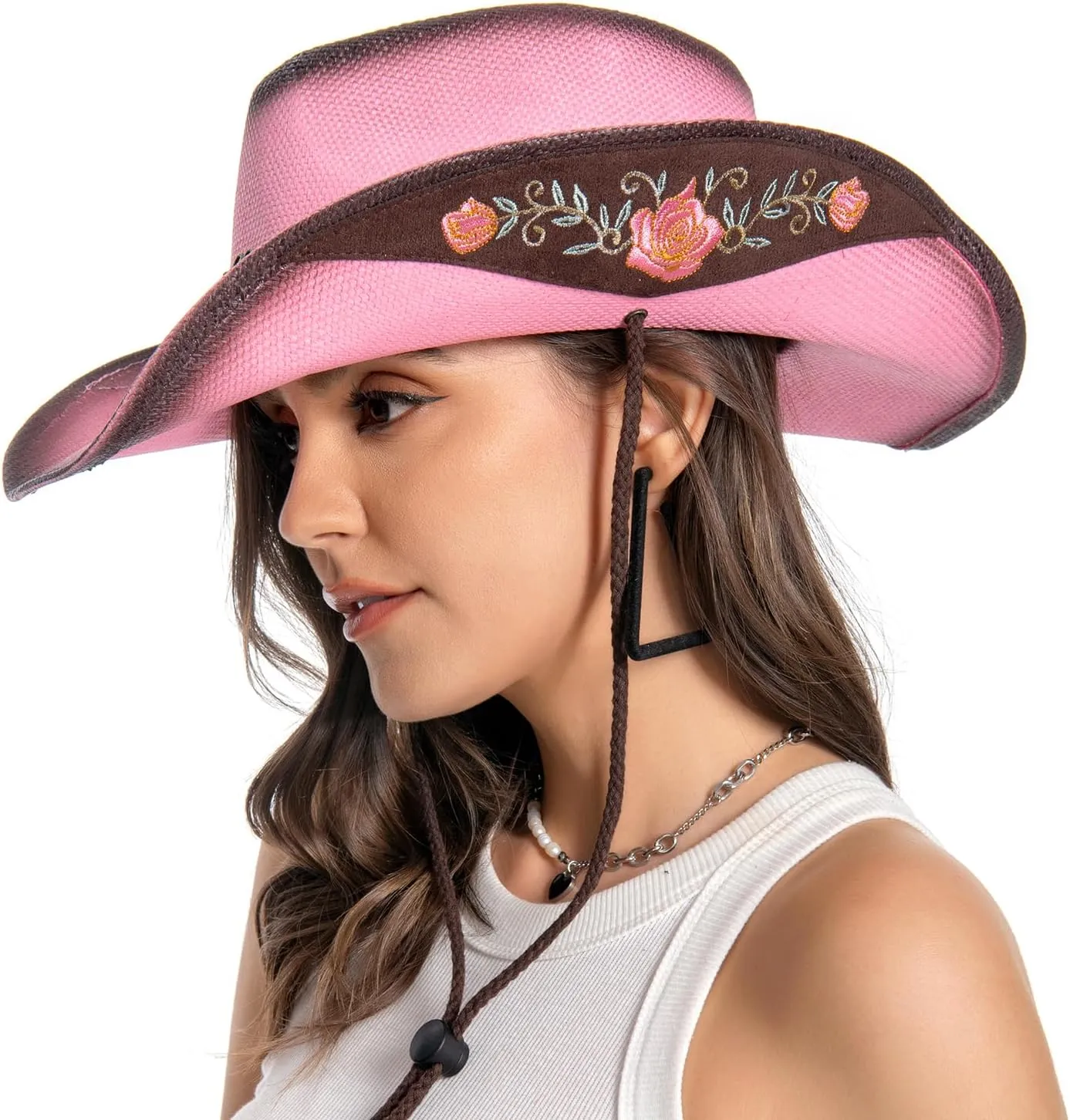 Cowboy Hats for Women, Brown Cowgirl Hats Classic Straw Western Hats for Women Music Festival Party Beach.