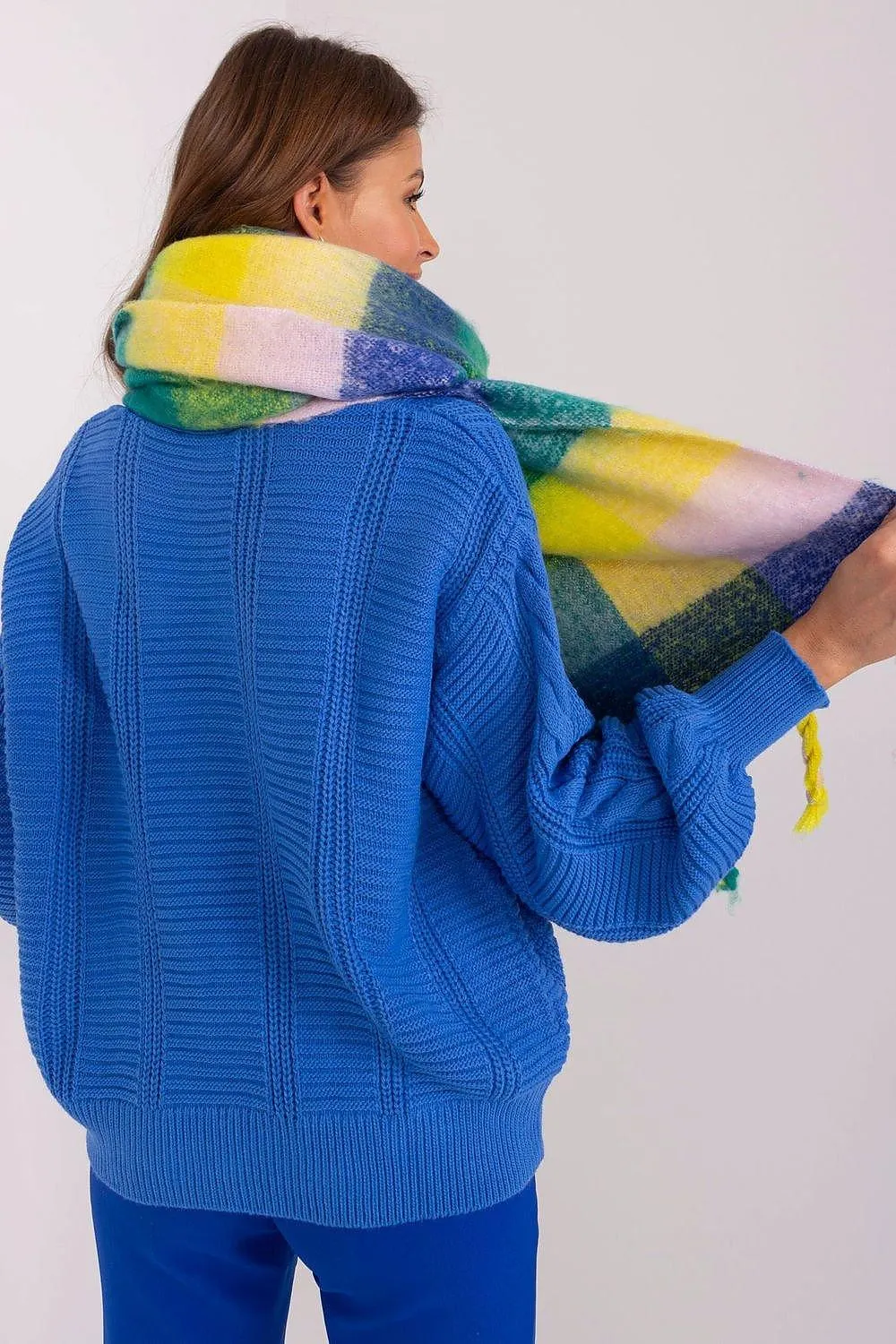 Cozy Colorful Plaid Shawl with Elegant Tassels