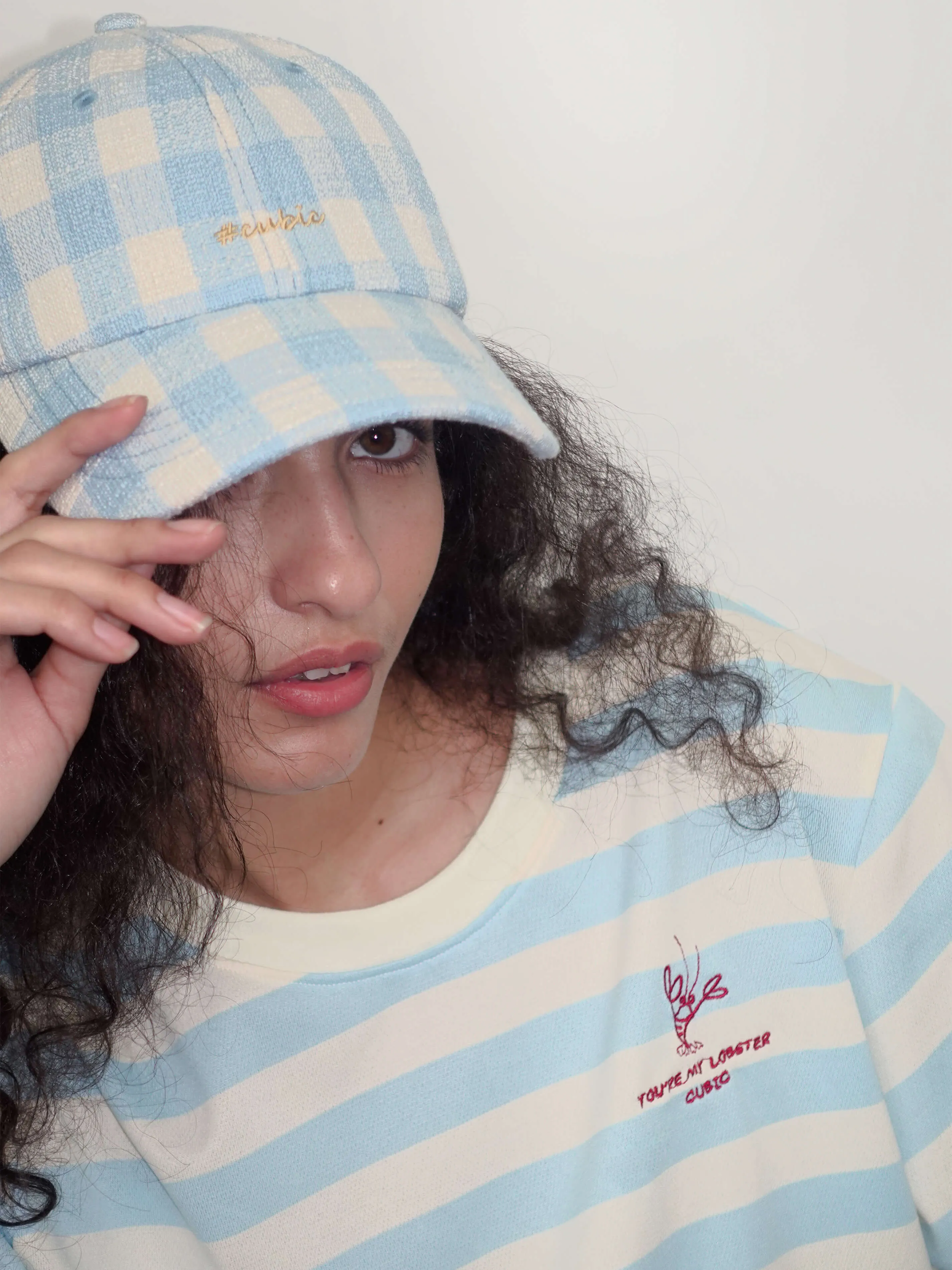 CUBIC Embroidered Plaid Pattern Cap